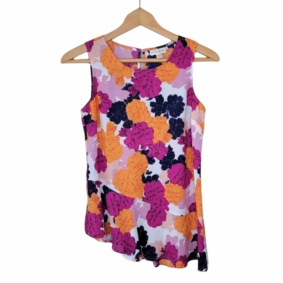 Maison Jules | Pink Orange Navy Colorful Floral Asymmetrical Tank Size XS - Picture 1 of 7